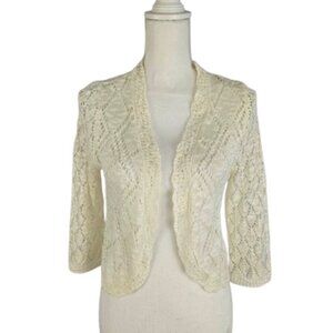 Women’s Lace Knit Open Front Shrug Cropped Cardigan 3/4 Sleeve Size Large